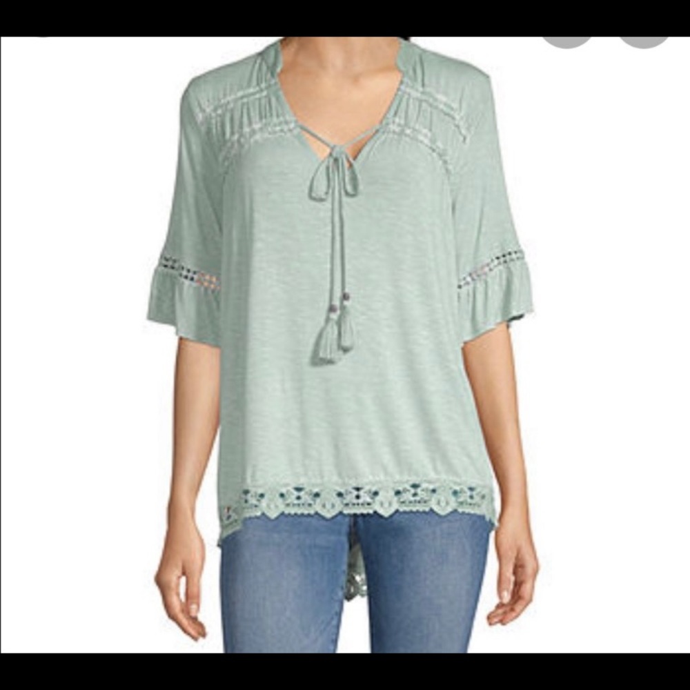 - Artesia seafoam green BoHo blouse